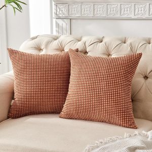 FY FIBER HOUSE Pack of 2 Corduroy Throw Pillow Cover Geometric Pattern Decorative Couch Pillow Covers for Bed Sofa Living Room 20"×20" Brown