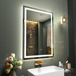 GANPE 20 x 28 inch LED Bathroom Mirror, Hand Wave Induction Vanity Mirror with Bluetooth, Illuminated Dimmable Anti Fog IP44 Waterproof+Vertical & Horizontal Wall Mounted Mirror