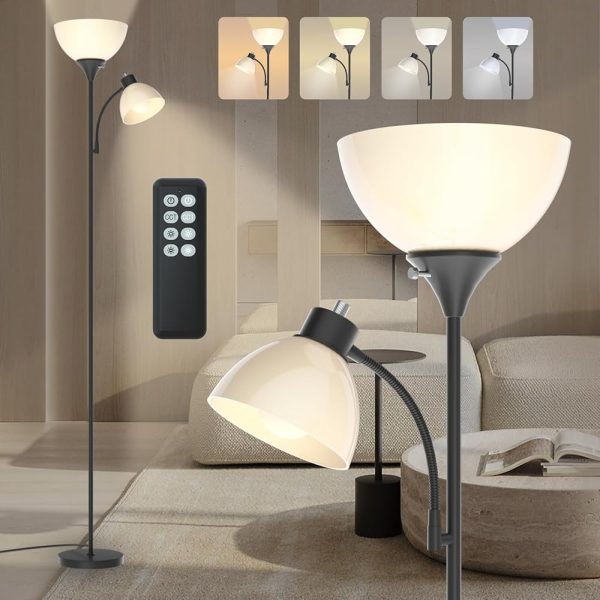 GERGO Led Floor Lamp, Super Bright 11W+7W 2100LM Torchiere Floor Lamps for Living Room, Stepless Adjustable 3000K-6000K Temperatures with Remote Control for Bedroom