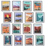 Gersoniel 16 Pieces National Park Posters Vintage of 16 Travel Prints Wall Art Abstract Wall Art and Mountain Print Set Abstract Travel Unframed for Living Room Bedroom Bathroom...