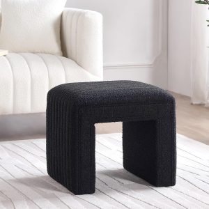 Get Set Style Vanity Stool Chair,Modern Boucle Ottoman Foot Stool with Wooden Legs Sofa Bench Footstool Extra Seat for Vanity,Makeup Room,Living Room,Entryway,Office (Fully...