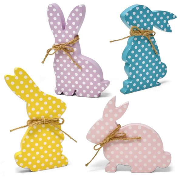 Gift Boutique Easter Bunny Table Decoration Centerpiece 4 Designs Decorative Wooden Spring Shaped Pastel Bunnies Rabbit Table Top Sign Decor Wood Tabletop for Office Dining Room...