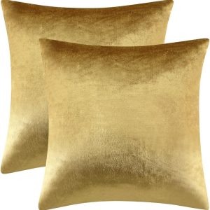 GIGIZAZA Gold Velvet Decorative Throw Pillow Covers,18x18 Pillow Covers for Couch Sofa Bed 2 Pack Soft Cushion Covers