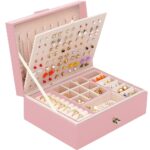 Girls Jewelry Box Earring Holder Organizer for Girls Earring Organizer Teen Jewelry Box Organizer for Girls Pink jewelry Boxes for Earrings Necklace Ring Stud Earring Box...