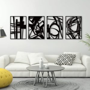 Glamativity 4 Pack Black Abstract Metal Wall Art, Minimalist Décor Single Line Art Wall Décor, 3D Textured Metal Wall Sculptures, for Living Room Bedroom Bathroom Study Room...