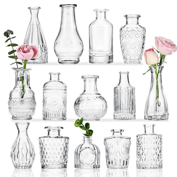 Glass Bud Vases, Small Vases for Centerpieces, Set of 14, Vase for Flowers in Bulk for Rustic Wedding Home Table Decorations