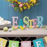 Glitzhome Plaid Wooden Easter Table Sign Decor with Flowers and Rattan, 16" L, Multi-Color