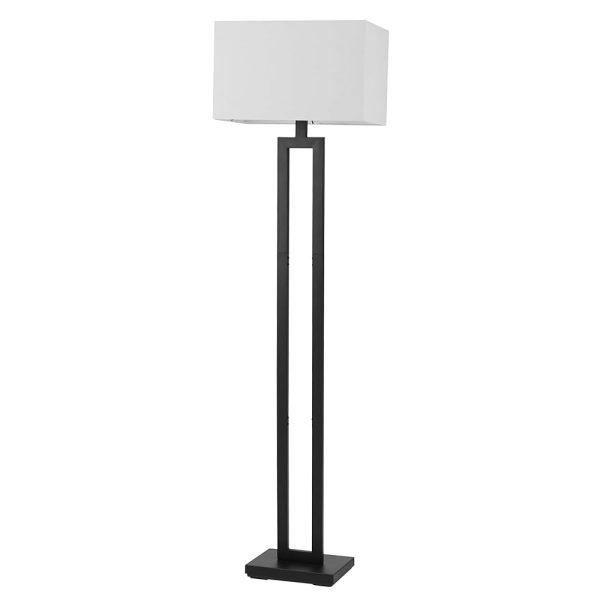 Globe Electric 67046 D'Alessio 58" Floor Lamp, Matte Black, White Linen Shade, On/Off Socket Rotary Switch