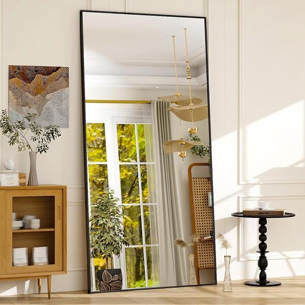 GLSLAND 76"x34" Full Length Mirror Extra Large Hanging or Leaning Rectangle Mirror Aluminum Alloy Thin Frame Bedroom Floor Dressing,Black