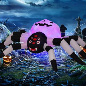 GOOSH 5FT Width Halloween Inflatables Outdoor Decorations Spider with Magic Light Broke Out from Window, Blow Up Yard Decorations with LED Lights for Party Yard Garden Lawn