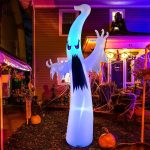 GOOSH 6 FT Halloween Inflatables Ghost Outdoor Decorations Blow Up Yard Scary Red Eye Dimming Ghost with Built-in Colorful LEDs for Garden Lawn Indoor Party Decor