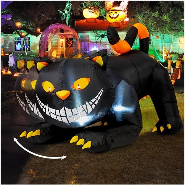 GOOSH 6 FT Halloween Inflatables Outdoor Black Cat with Shakable Head, Blow Up Yard Decoration with LED Lights Built-in for Holiday/Party/Yard/Garden