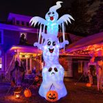 GOOSH 9.8 FT High Halloween Inflatable Overlap Ghost Outdoor Decorations Blow Up Yard with Built-in LEDs for Garden Lawn Indoor Party Decor (Three Ghosts)