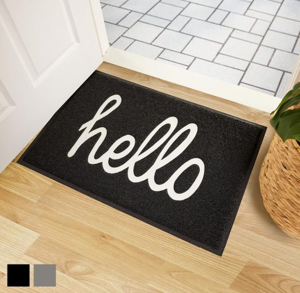 Gorilla Grip 100% Water Resistant All Weather Hello Door Mat, Dirt Grabber Mesh Welcome Doormat, Stain and Fade Resistant, Low Profile Entryway Mats for Home Front or Back...