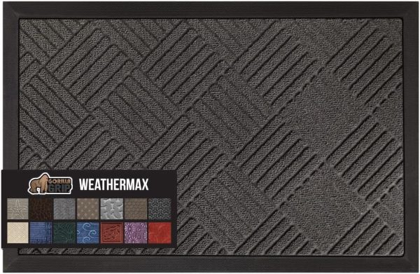 Gorilla Grip 100% Waterproof All-Season WeatherMax Doormat, Durable Natural Rubber, Stain and Fade Resistant, Low Profile, Indoor Outdoor Door Mats, Easy Clean Patio Entrance...