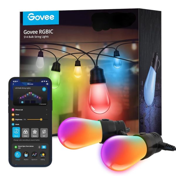 Govee Outdoor String Lights H7015 with 15 Dimmable RGBIC LED Bulbs, 48ft IP65 Waterproof Shatterproof Holidays Decorations, Color Changing Warm White Lights with 47 Scene Modes...