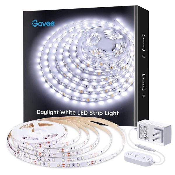 Govee White LED Strip Lights, Upgraded 16.4ft Dimmable LED Light Strip 6500K Bright Daylight White, Strong Adhesive, 300 LEDs Flexible Tape Lights for Mirror, Kitchen Cabinet,...