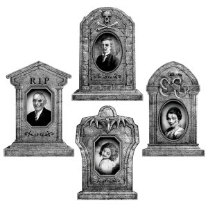 Graveyard Tombstones Halloween Decorations Outdoor: 4pcs Extra Large Gravestones Yard Signs with Scary 3D Changing Face Photos, 22" Realistic RIP Skeleton Tombstones Cemetery...