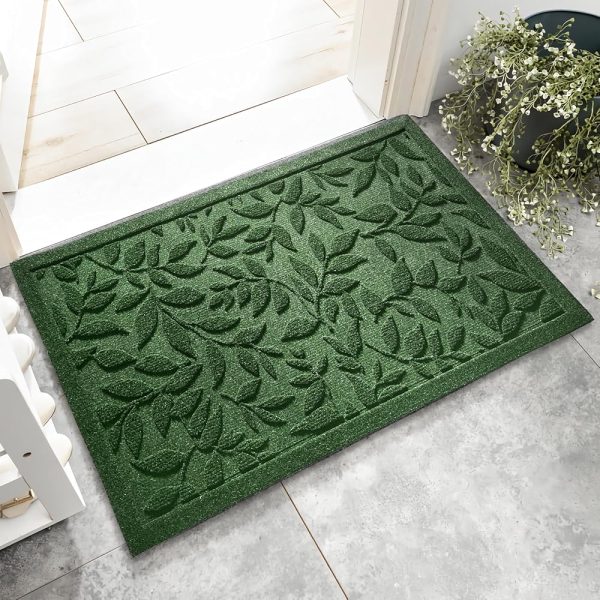 Green Leaves Outdoor Indoor Entrance Doormats, Absorbent Durable Heavy Duty Welcome Front Door Mat,Thick Natural Rubber Back,Easy Clean Entryway Mat 17x30 Inch, Low Profile