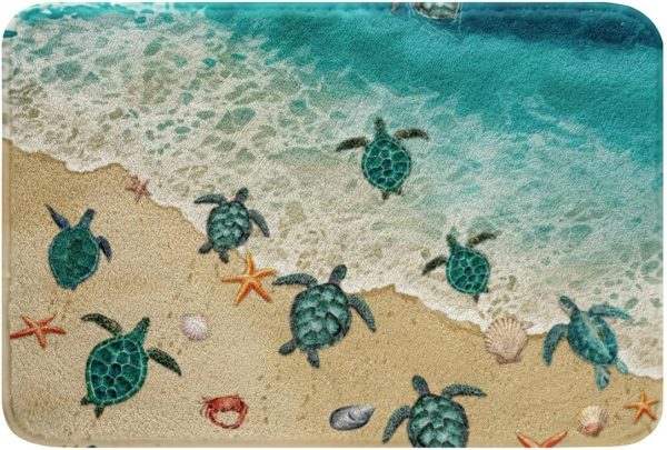 Green Sea Turtle Area Rug Ocean Hawaii Beach Tropical Bath Rugs for Teens Boys,Tortoise Sea Waves Rugs Starfish Shell Coastal Creature Kitchen Mat Nautical Sea Animal Room Decor...