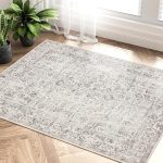 Grey Area Rug 2x3 Entryway Rug Kitchen Vintage Living Room Carpet Indoor Bedroom Rug Washable Distressed Rug Gray Floral Door Mat Retro Accent Throw Rug for Office Dining Room...