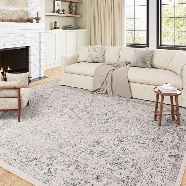 Grey Area Rug 6x9 Indoor Vintage Living Room Carpet Washable Distressed Rug Gray Floral Bedroom Rug Retro Accent Throw Rug for Office Dining Room Nursery