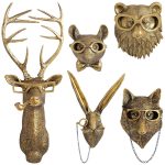 GUASDIE Animal Heads Wall Decor, Faux Deer Head Mount, Animal Sculptures Wall Decor, Resin Animal Head Wall Hanging Decoration for Living Room Bedroom Kitchen Gift,5pcs