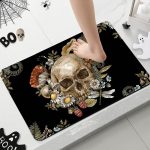 Halloween Bath Mat 24'' X 16'' Floral Sugar Skull Bath Mats Daisy Mushroom Bathroom Area Rug Non-Slip Soft Absorbent Washable Halloween Floor Mat for Halloween Home Decor