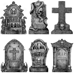 Halloween Decorations Outdoor Graveyard Tombstones: 6ct Large Tombstones Halloween Decor Yard Signs with Stakes, 16" Tall Realistic Scary Skeleton RIP Gravestones Yard Lawn...