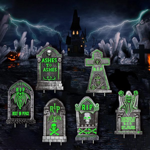 Halloween Decorations Outdoor Tombstone Yard Sign with Stakes - Glow in the Dark - 6PCS Graveyard Tombstones Halloween Props for Family Home Front Yard Lawn Garden Halloween...