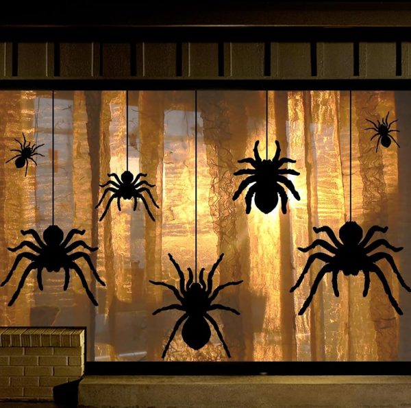 Halloween Decorations Window Clings Decor: 7 Pcs Extra Large Spiders Silhouette Scary Black Spider Decorations Window Decals, Waterproof Halloween Window Stickers Indoor, for...