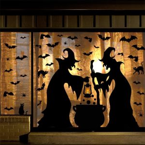 Halloween Decorations Window Clings Decor, Extra Large Witches with Black Cat Bats Spider Cauldron Silhouette Halloween Window Stickers Decals Indoor Outdoor, School Home Office...