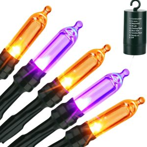 Halloween Orange Purple String Lights, 33ft 100 LED Halloween Decorative Lights with 8 Modes & Timer, Waterproof Battery Operated Purple Lights Orange String Lights for...