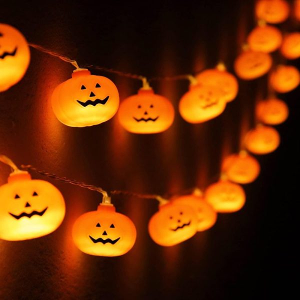 Halloween Pumpkin String Lights - 20 LED 9.8 FT 3D Cute Waterproof Orange Jack-O-Lantern Battery Operated Lights, 2 Modes Steady/Flickering Lights for Indoor Outdoor Decor Party...