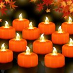 Halloween Pumpkin Tea Lights Decorations Fall Decor, 12 Pack LED Orange Pumpkin Lights Flameless Candles Battery Operated, Thanksgiving Flickering Tealight Candle for Home Table...