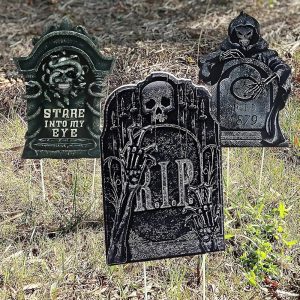 Halloween Tombstone Decorations Gravestone Decor for Graveyard Headstone Yard Signs Outdoor Lawn Yard Garden Decorations Halloween Yard Stakes - 3PCS