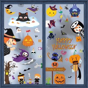 Halloween Window Clings, 9 Sheets Halloween Window Decorations, Halloween Window Stickers Decals Cute Pumpkin Ghost for Party Decor(137Pcs)