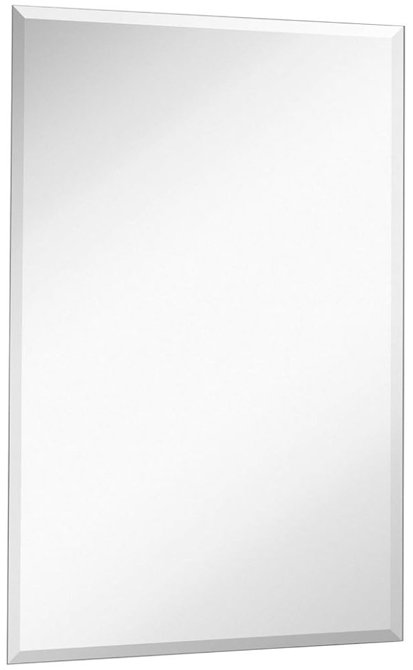 Hamilton Hills 22x30 inch Frameless Rectangular Mirror | Large Polished Glass Ultra Thin, Lightweight Vanity Mirror | Beveled Bathroom Mirrors for Wall | Hanging Horizontally or...