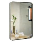 Hamilton Hills 22x30 inch Metal Silver Frame Bathroom Mirror - Brushed Steel Rectangular Rounded Corner Vanity - 2 Inch Deep Set Design - Large Wall Mirror, Hangs Horizontal and...