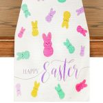 Happy Bunny Easter Table Runner Easter Spring Decorations for Table Indoor Home Party Decor 72 Inchs Long