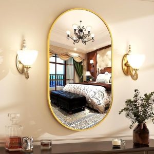 HARRITPURE 17" x 30"Oval Bathroom Mirror Wall Mounted Chic Brushed Metal Frame Hang Vertically & Horizontally Perfect Modern Decor for Bedroom Bathroom Entryway Living Room...