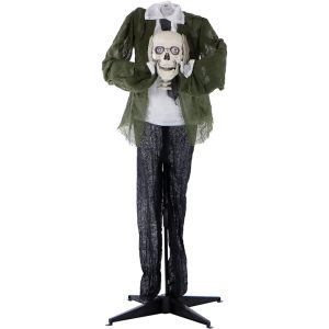 Haunted Hill Farm Life-Size Animatronic Scary Talking Headless Skeleton with Touch Activated Lights and Sound, Battery-Operated Indoor or Covered Outdoor Halloween Decoration