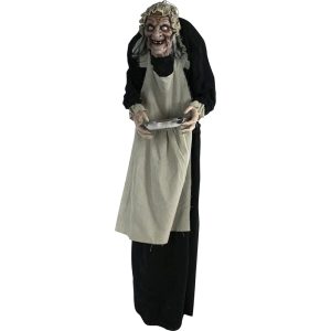 Haunted Hill Farm Life-Size Halloween Animatronic, Scary Talking Zombie Maid with Touch Activated Lights and Sounds, Battery Operated Indoor or Covered Outdoor Halloween...