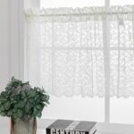 H.ebony White Floral Rose Lace Sheer Window Curtain Valances 52x18 inch, Vintage Lace Floral Knitted Semi Sheer Rod Pocket Curtain Valance for Kitchen Cafe Dinning Bath Room,1...