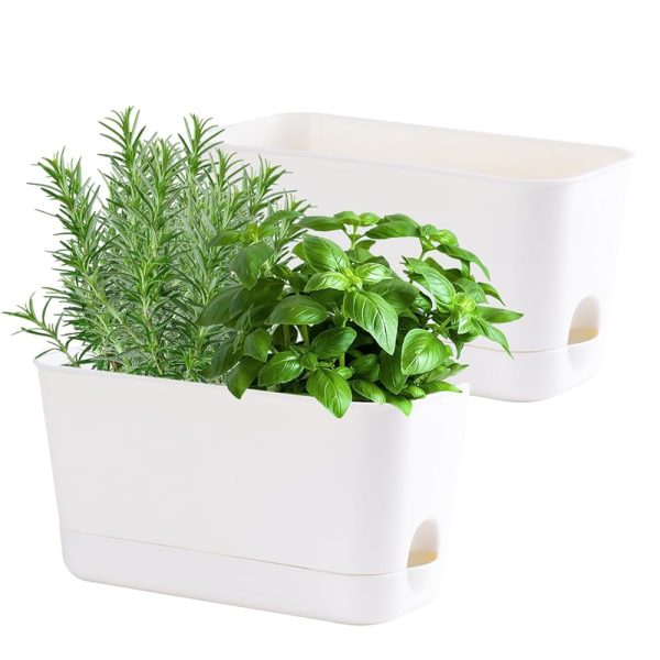 Herb Garden Planter Indoor Kit Self Watering Pots for Indoor/Outdoor Plants 2 Packs Windowsill Plant Pots with Drainage and Tray, Window Pot for Indoor Plants