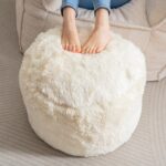 HIGOGOGO Round Stuffed Pouf Ottoman, Long Faux Fur Poufs with Foam Chunk Filling, Fluffy and Furry Pouf Foot Stool Storage Ottoman, 20 X 15 Floor Poufs Foot Rest for Living...