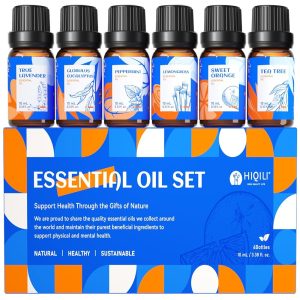 HIQILI Essential Oils for Diffusers for Home，Top 6 Gift Essential Oil Set，Include Lavender, Orange, Peppermint, Tea Tree, Eucalyptus, Lemongrass，Beginner Kit（10ML*6）