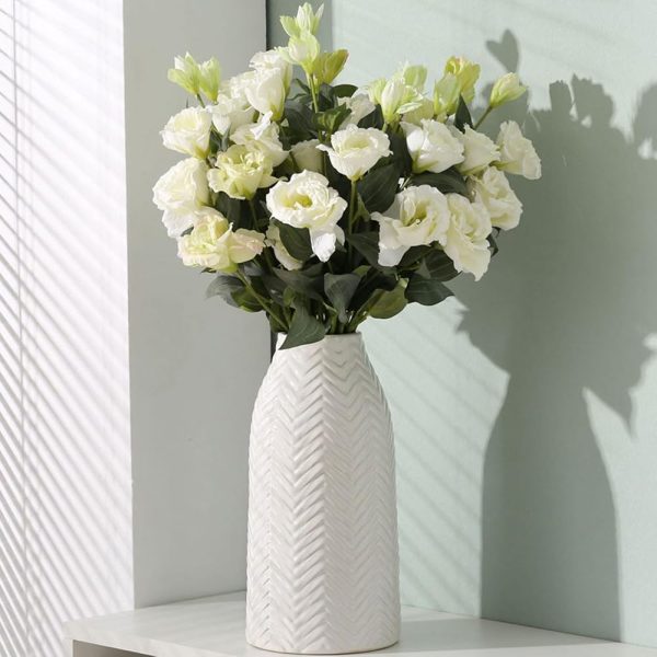 hjn White Vase for Flowers Ceramic Vase for Decor, Modern Decorative Vase Tall Vases for Your Kitchen/Office/Living Room/Bookshelf/Mantel - White Texture(Medium