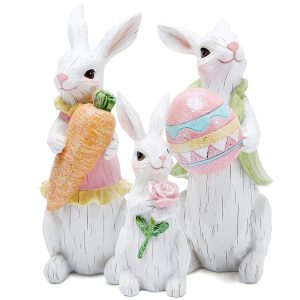 Hodao Easter Bunny Decorations Spring Indoor Home Decor Bunny Figurines (Easter White Bunny Family)