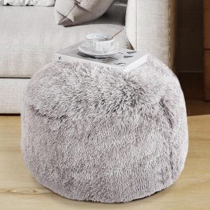 HOMBYS Round Pouf Ottoman Stuffed,Faux Fur Pouf Ottoman with PP Cotton Filling Footrest Couch Foot Stool Ottoman for Living Room, Bedroom and Kids Room(Brown, 20"x20"x12")